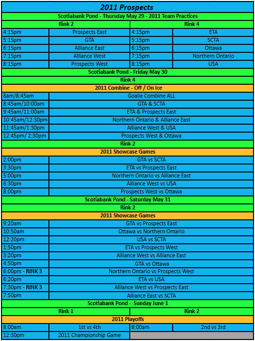 2011 PROSPECTS SCHEDULE