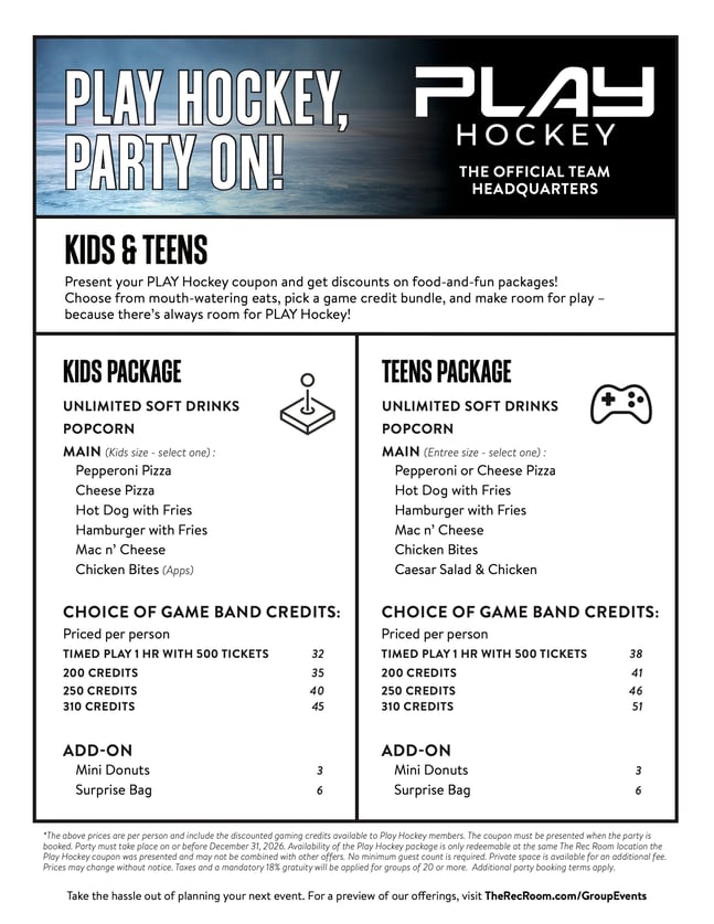 Play Hockey - Kids and Teens Packages